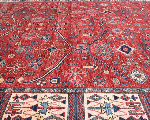 9x12 Red Aryana Afghan Hand Knotted Veg Dye Wool Area Rug